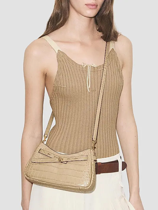 Romy Croc-Embossed Zip Top Crossbody