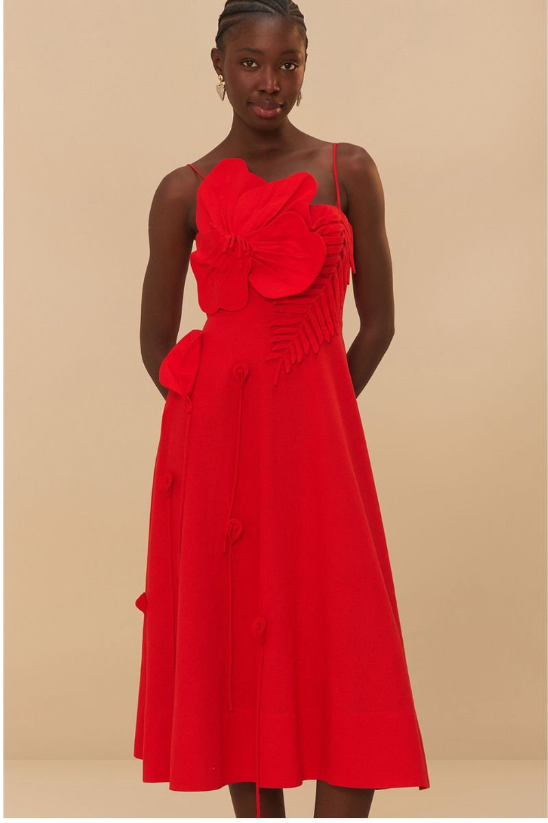 3D Floral Sleeveless Midi Dress