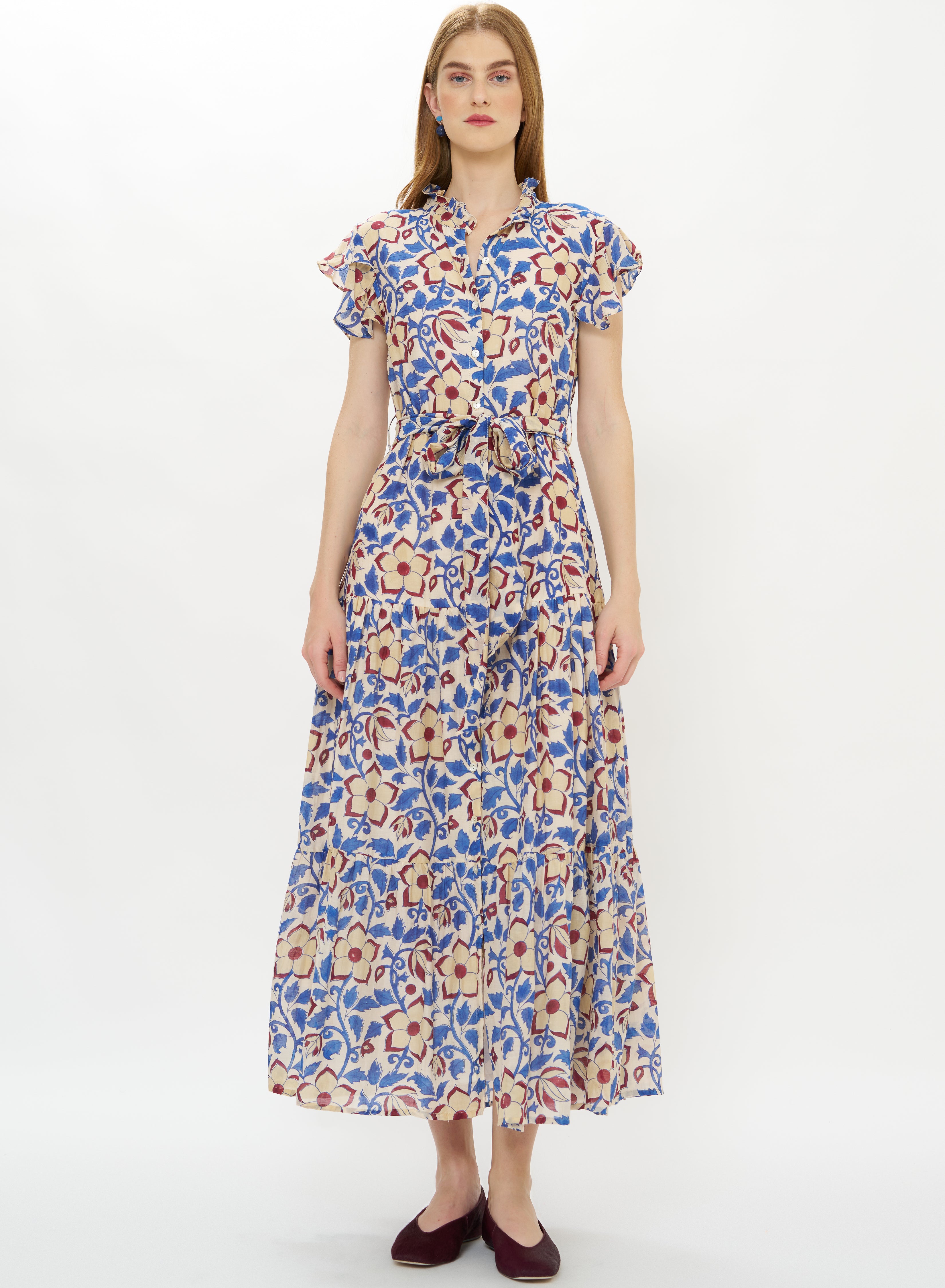 Ruffle Collar Button Maxi