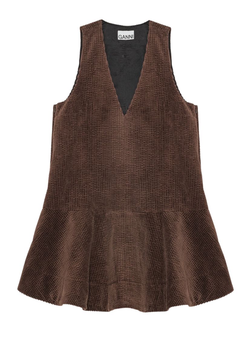 Seersucker Corduroy V-Neck Mini Dress