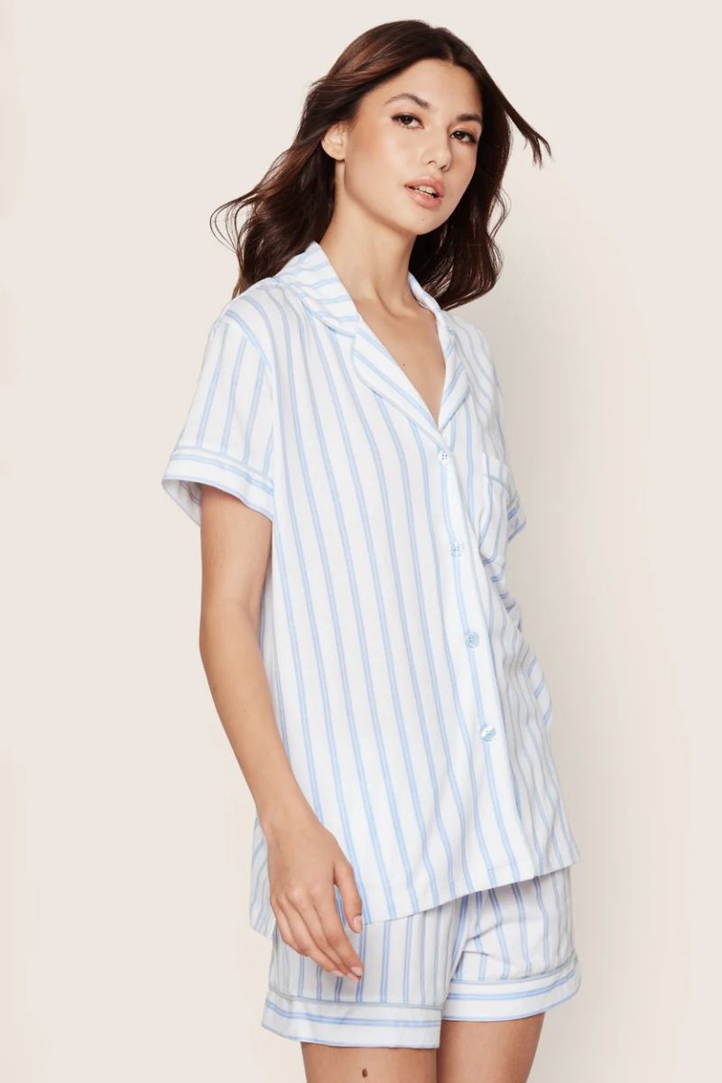Pima Short Sleeve Pajama Short Set Periwinkle Stripe