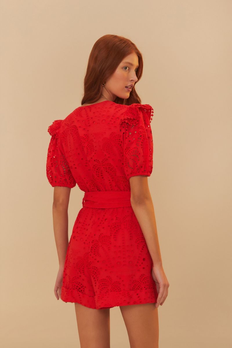 Red Eyelets Romper