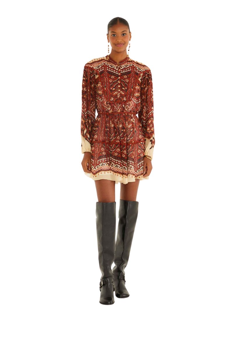 Ainika Pineapple Tapestry Long Sleeve Mini Dress