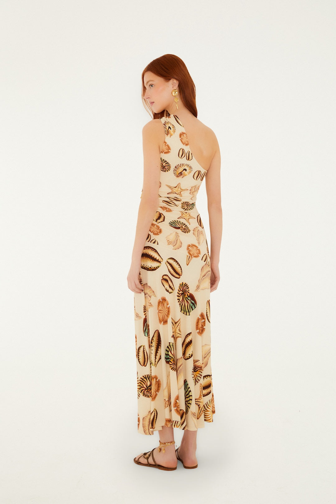 MARINE SHELLS SAND ONE SHOULDER MAXI DRESS