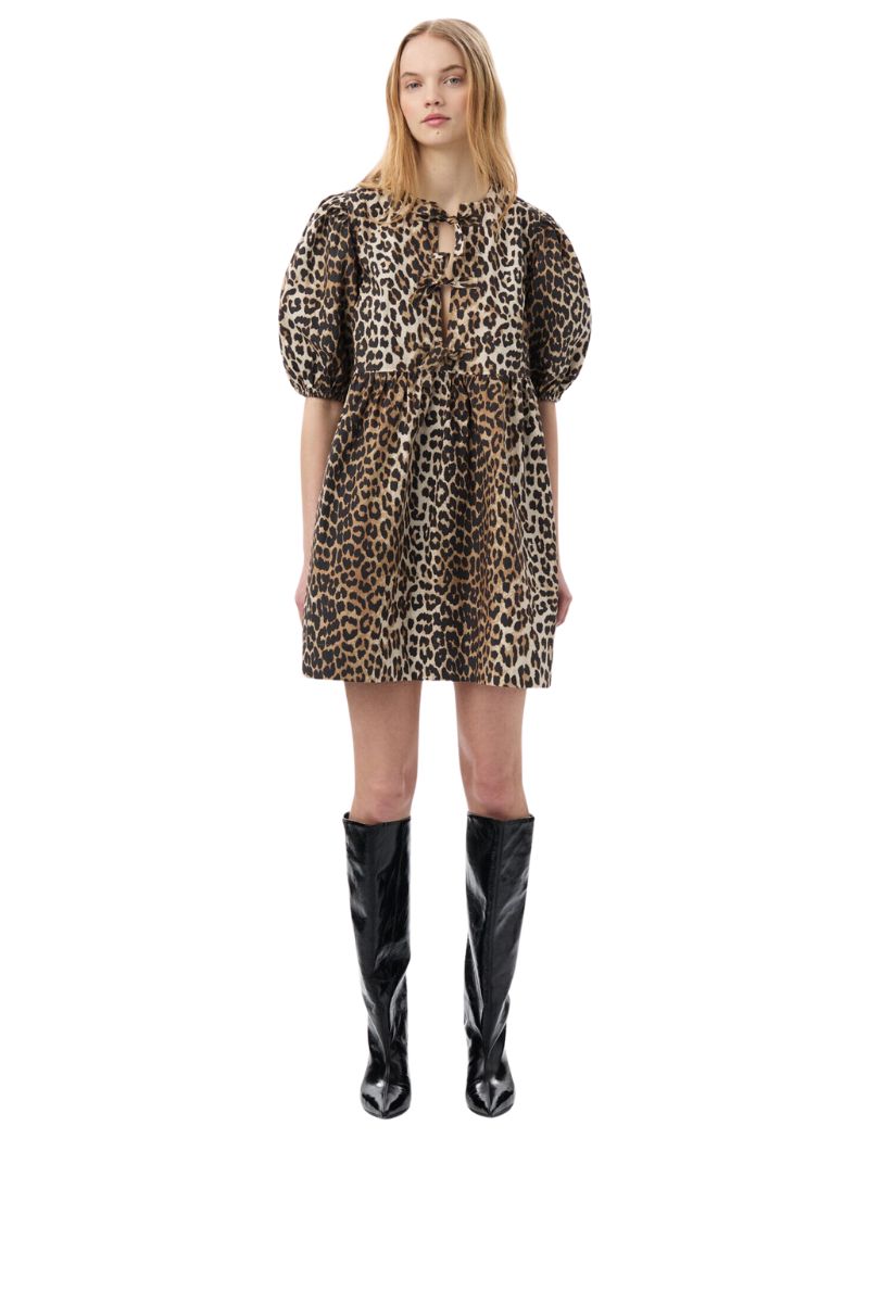 Printed Cotton Tie String Mini Dress