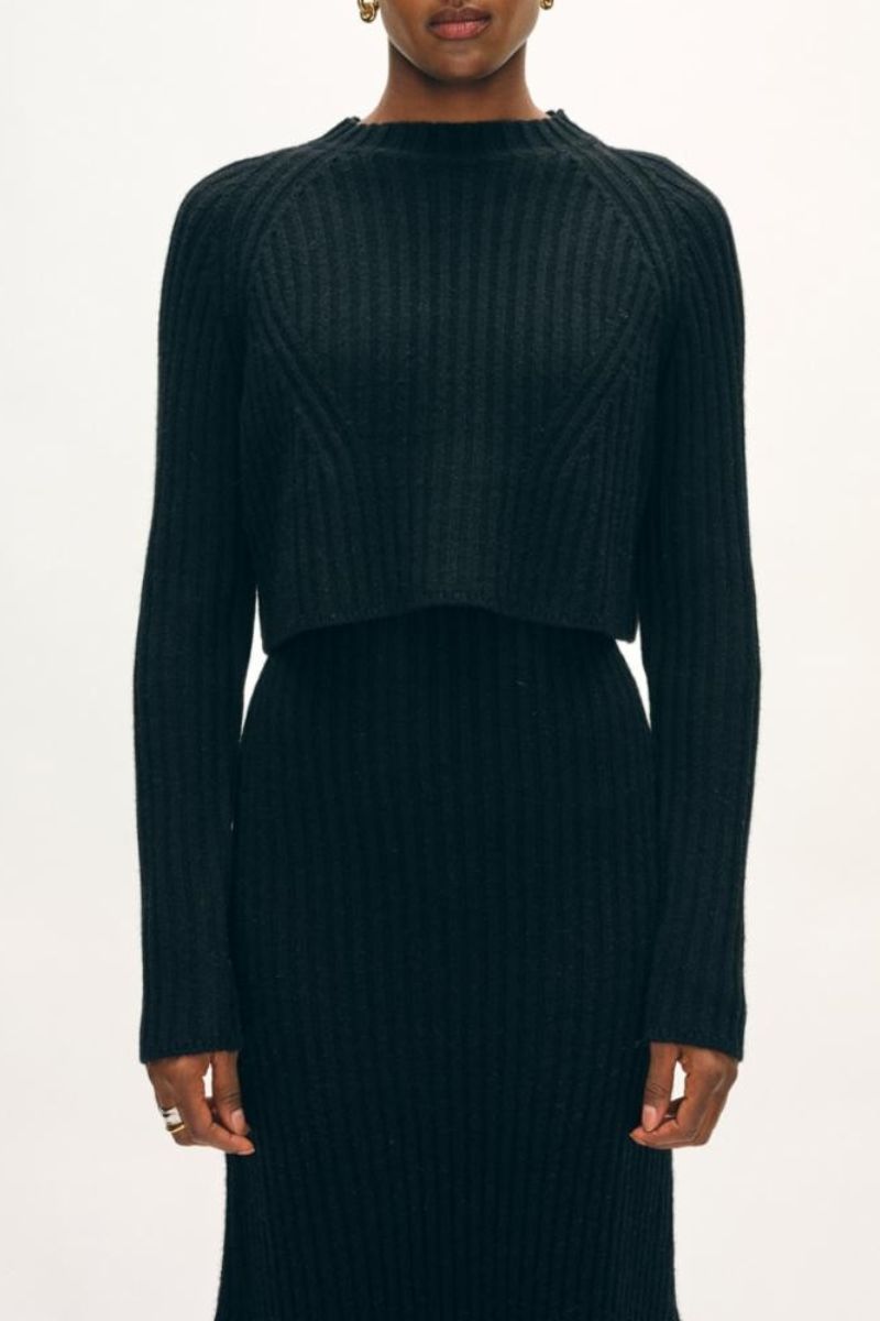 Cashmere Blend Cropped Ribbed Crew