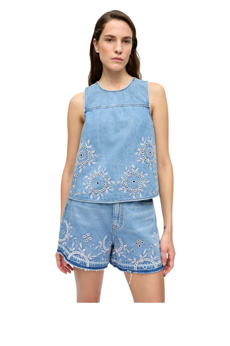 Broderie Anglaise Denim Top