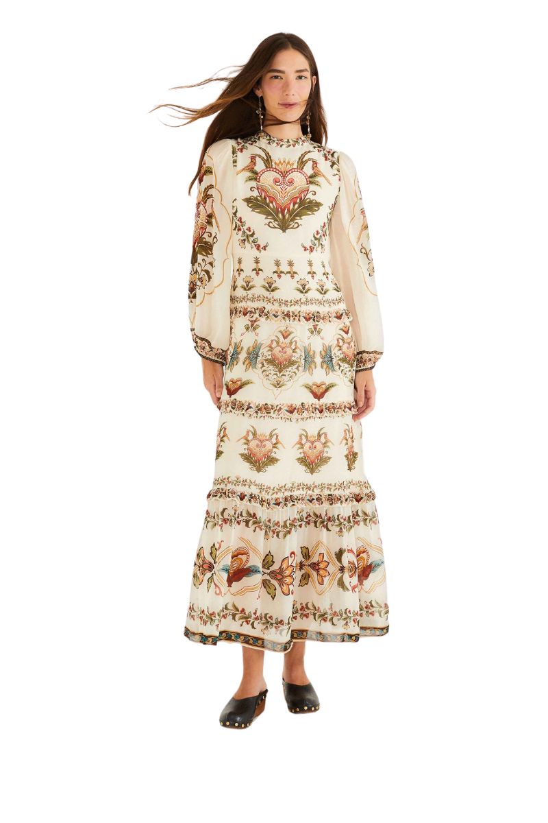 Majestic Hearts Cream Maxi Dress