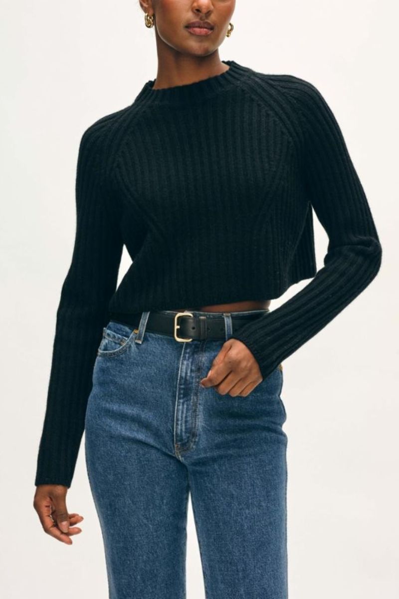 Cashmere Blend Cropped Ribbed Crew