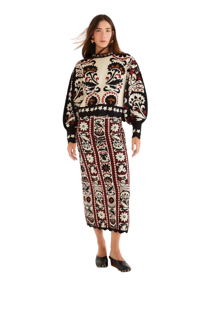 Winter Tapestry Stripes Knit Skirt