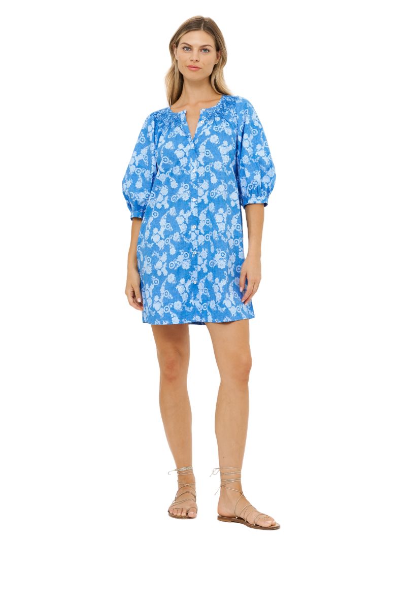 Embroidered Button Mini Dress