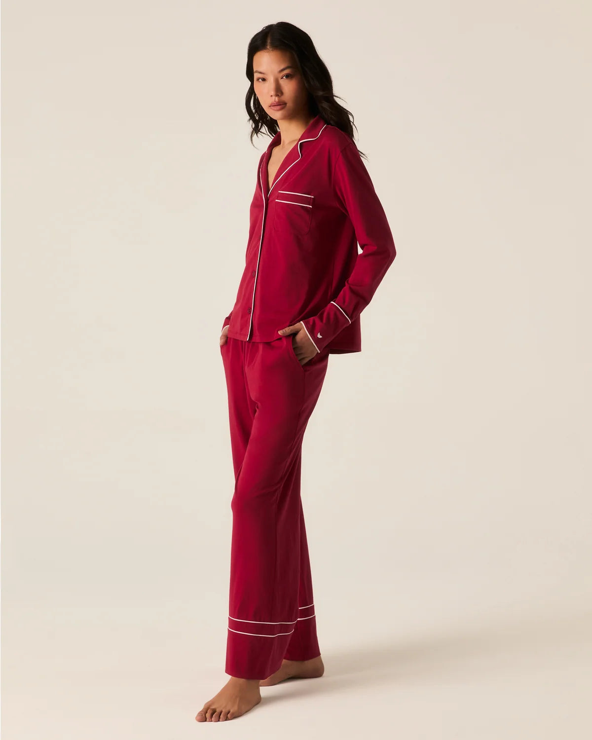 Women's Lightweight Pima Pajama Set in Bordeaux