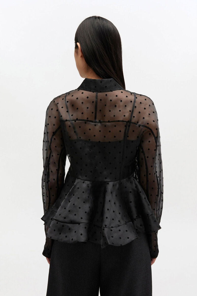 Flocked Organza Peplum Shirt