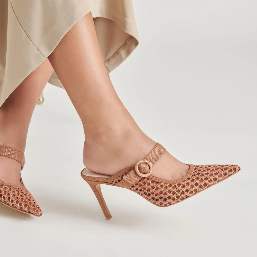 Keekee Heels Saddle Woven Raffia