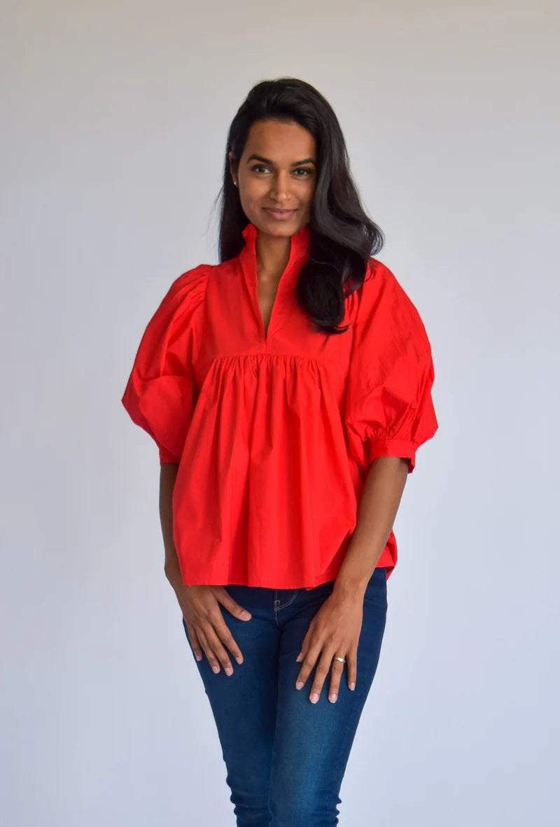 High Neck Top Red