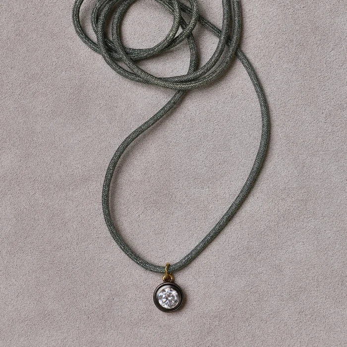 Green Lurex Necklace Cord with Rhodium Bezel Charm