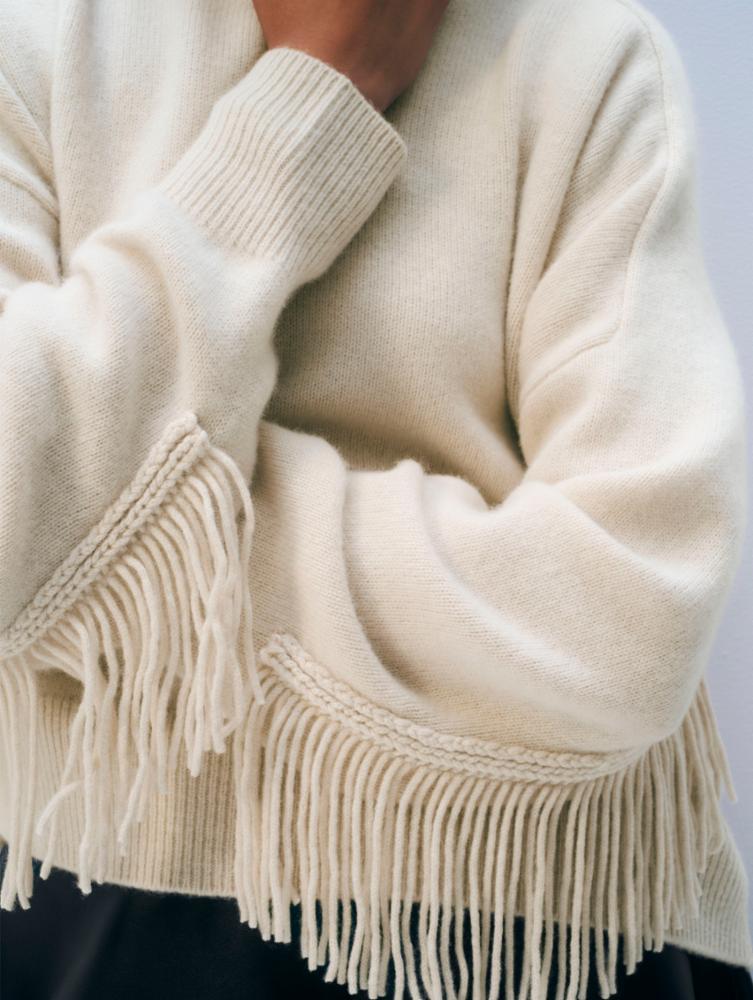 CASHMERE BLEND LUXE FRINGE CREW