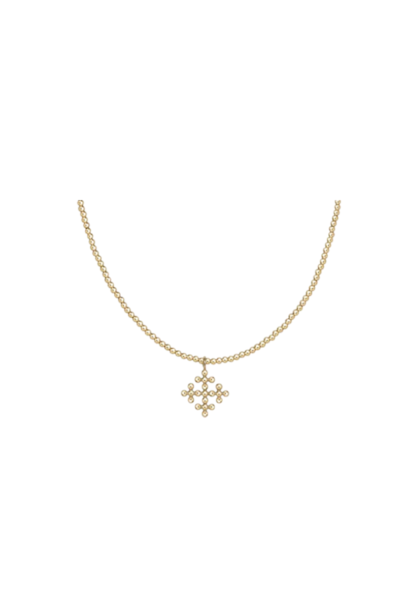 15" Choker Classic Gold 2mm Bead - Classic Beaded Signature Cross Encompass Gold Charm