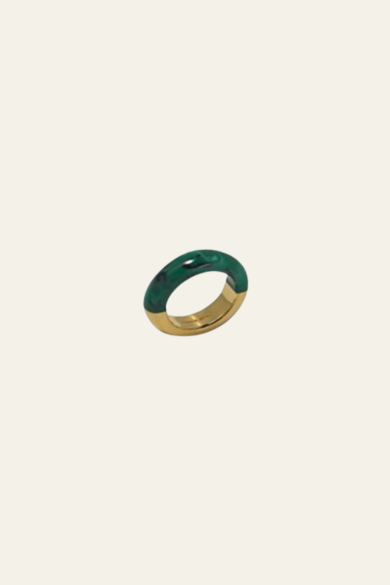 Gold Polished Two Tone Malakite Ring