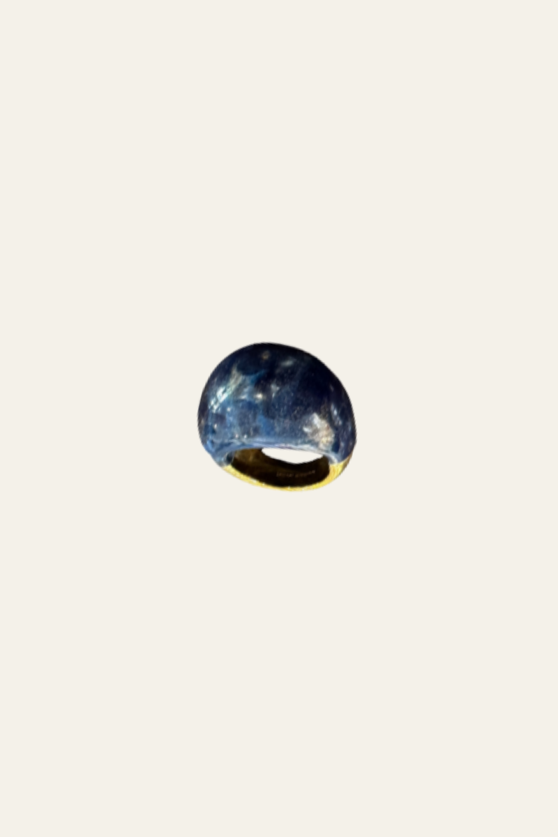Gold Polished Blue Sandstone Ring