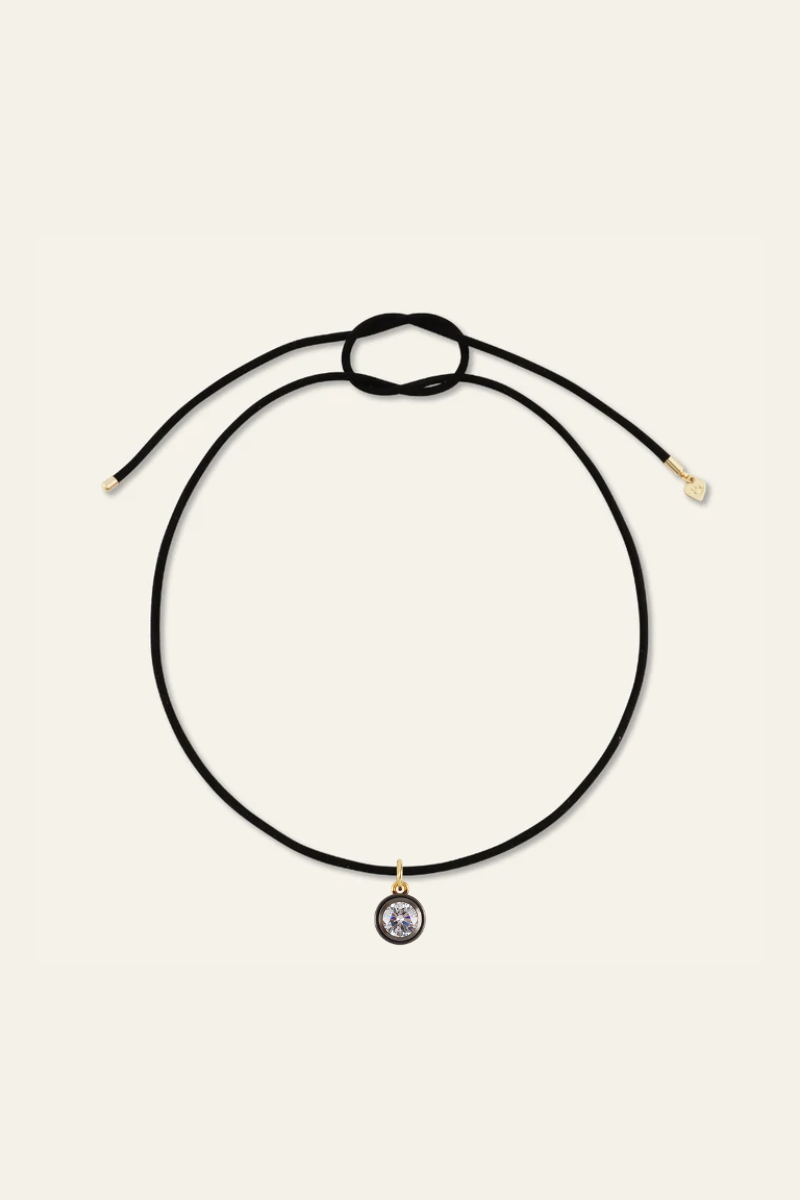 Black Suede Necklace Cord with Rhodium Bezel Charm