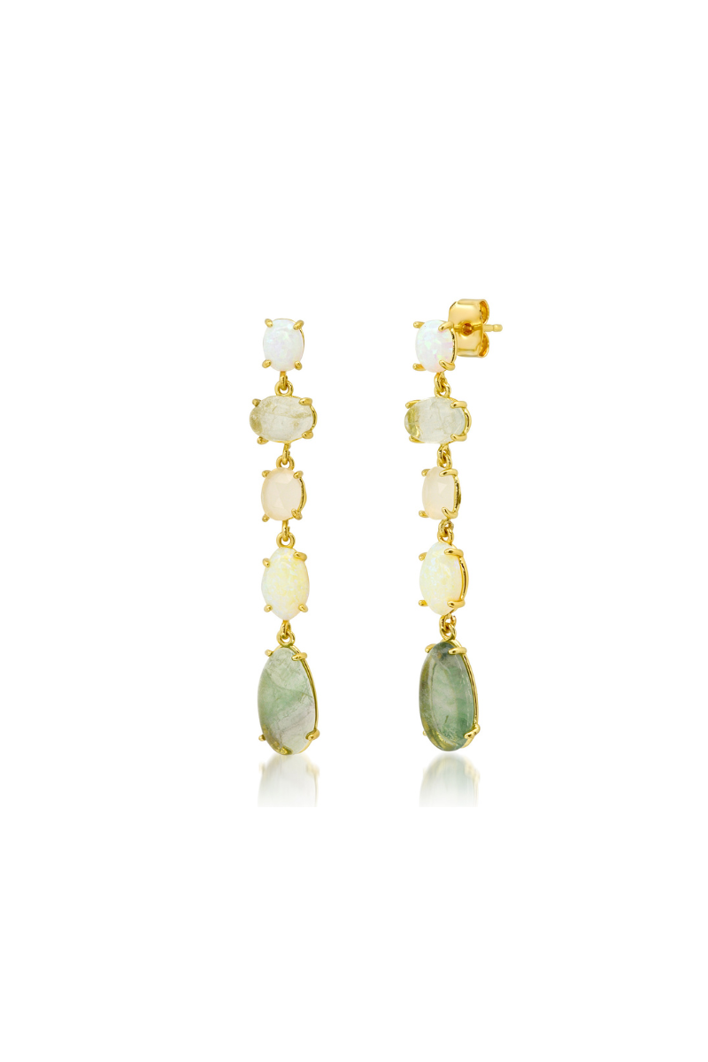 Linear Mixed Stone Drop Earrings