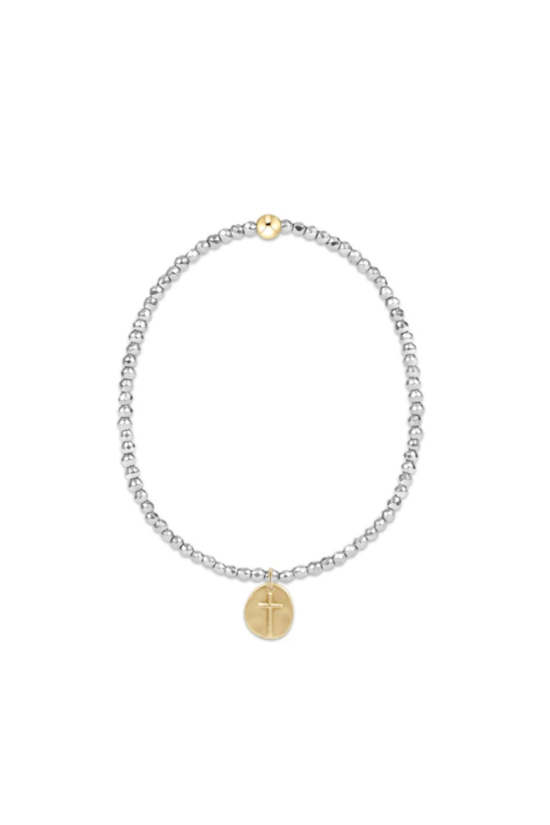 Silver Faceted Hematite 2mm Bead Bracelet - Inspire Small Gold Charm