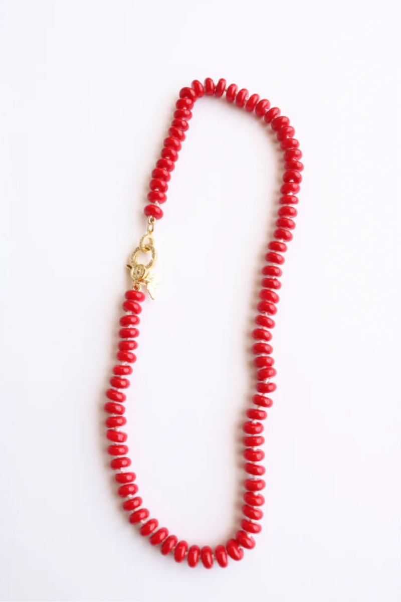 Bright Red Smooth Glass Hand Knotted Candy Crush Necklace