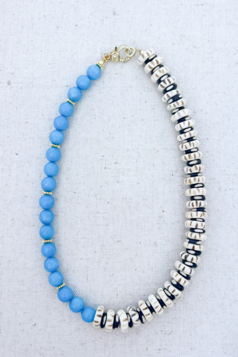 Black and Blue Carved Bone Necklace
