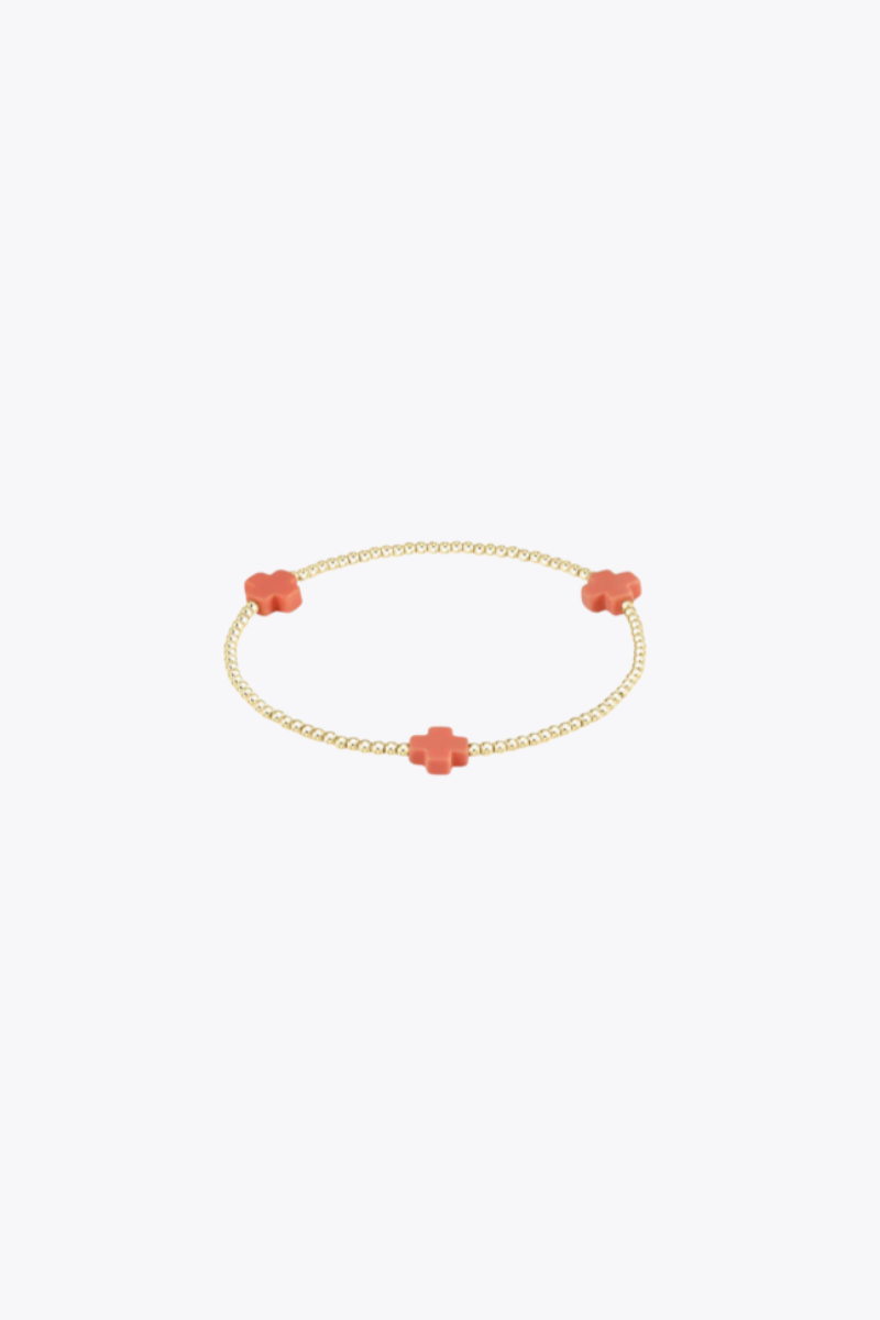 Signature Cross Gold Pattern 2mm Bead Bracelet - Coral