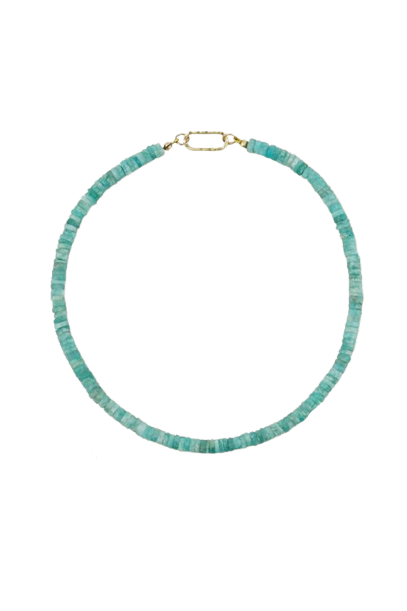 HART - Dark Amazonite Wheel Gemstone Necklace with Diamond Oval Clip