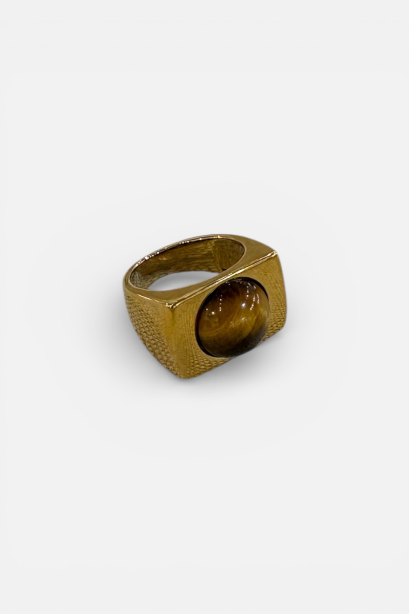 Gold Square Tiger Eye Ring