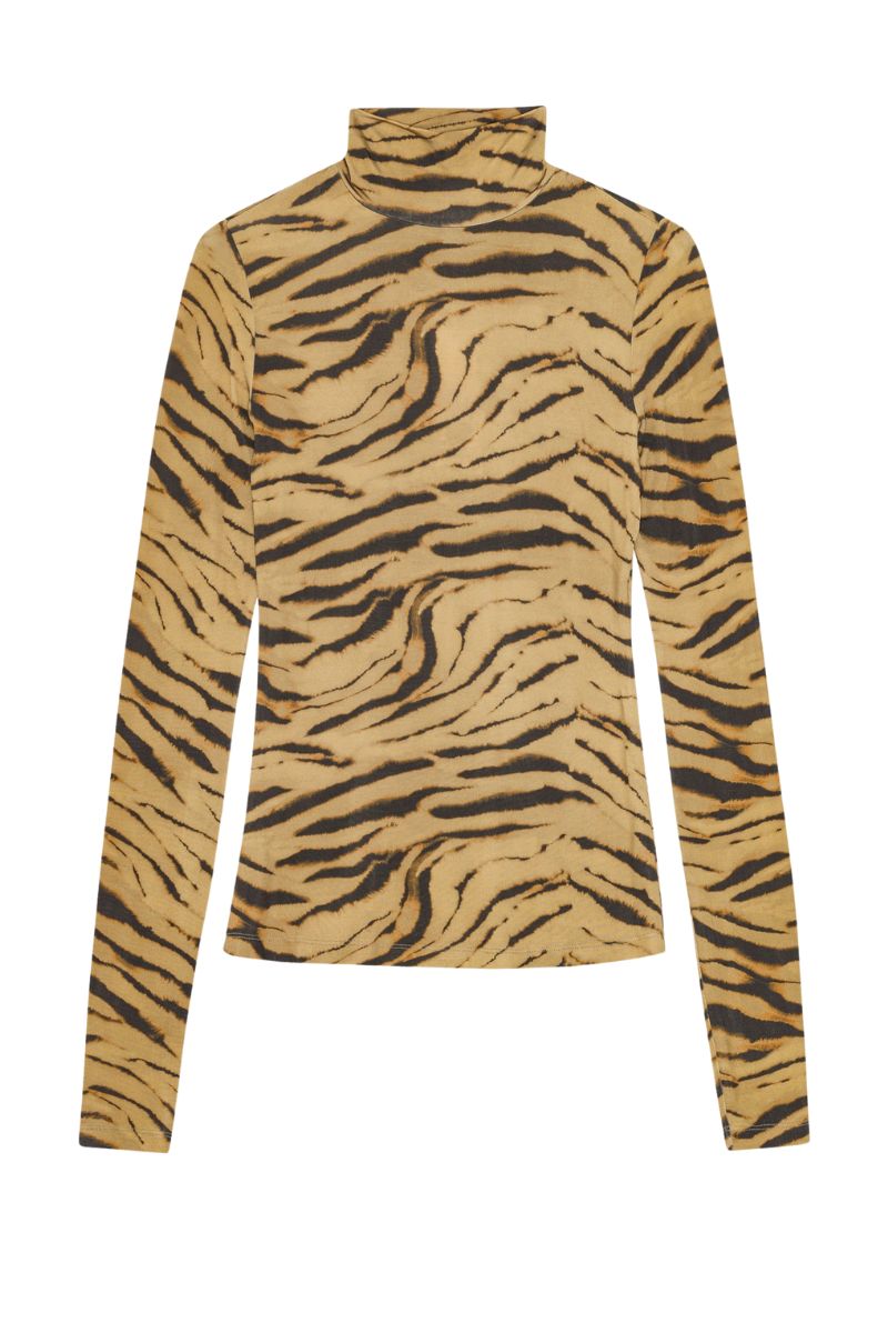 Printed Shiny Jersey Turtleneck