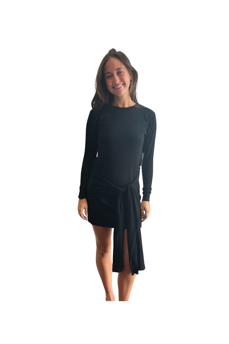 Nomia Sheer Sleeve Draped Front Dress