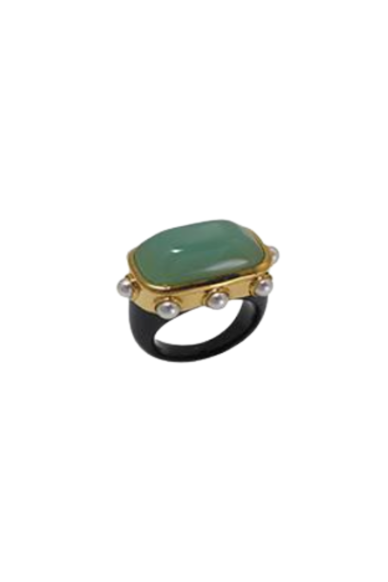 Gold Polished Jade Pearl Ring