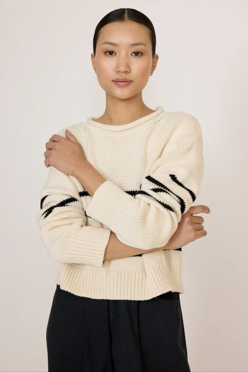 Cropped Field Sweater - Black Stripe