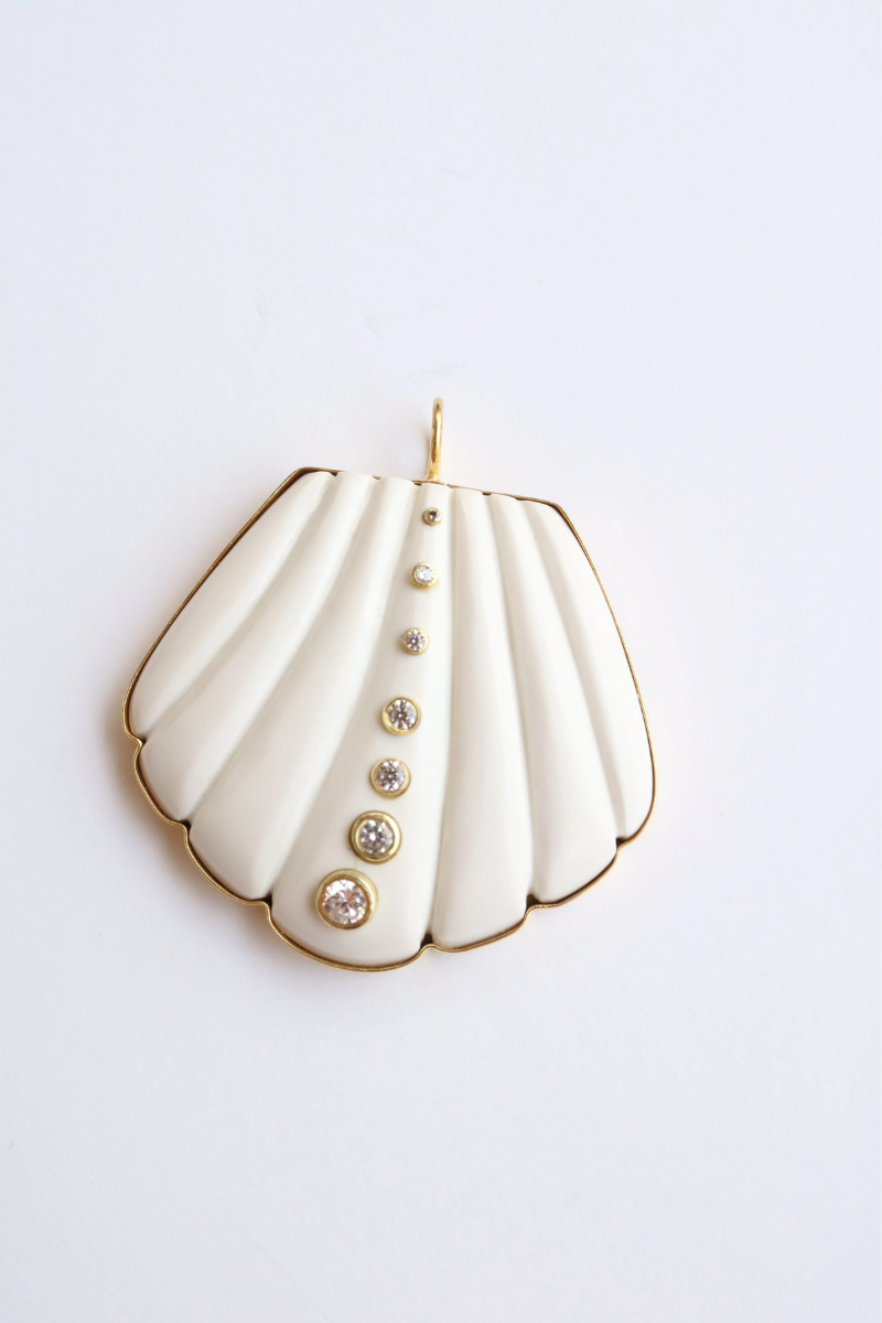 Large Gemstone Shell Pendant White