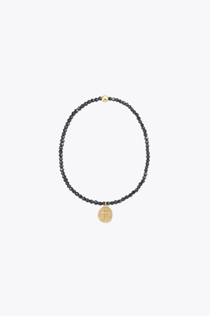Faceted Hematite 2mm Bead Bracelet - Inspire Small Gold Charm