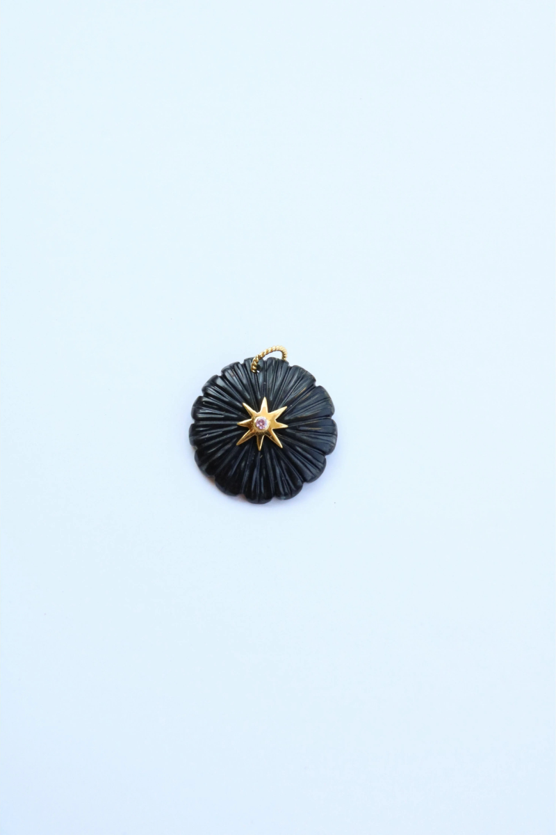Carved Gemstone Flower Pendant Onyx