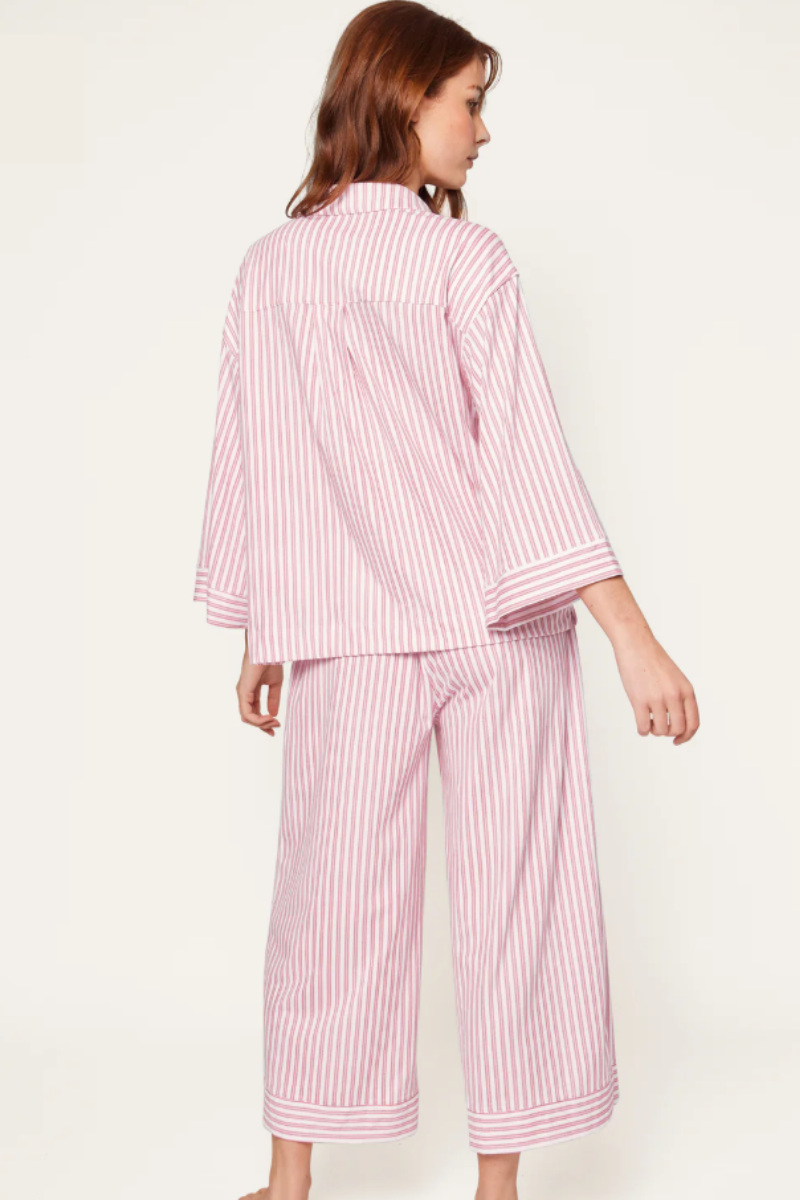 The Olivia Wide Leg Pima Pajama Set Antique Red Ticking