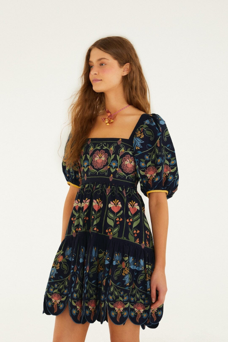 Stitched Garden Navy Blue Mini Dress