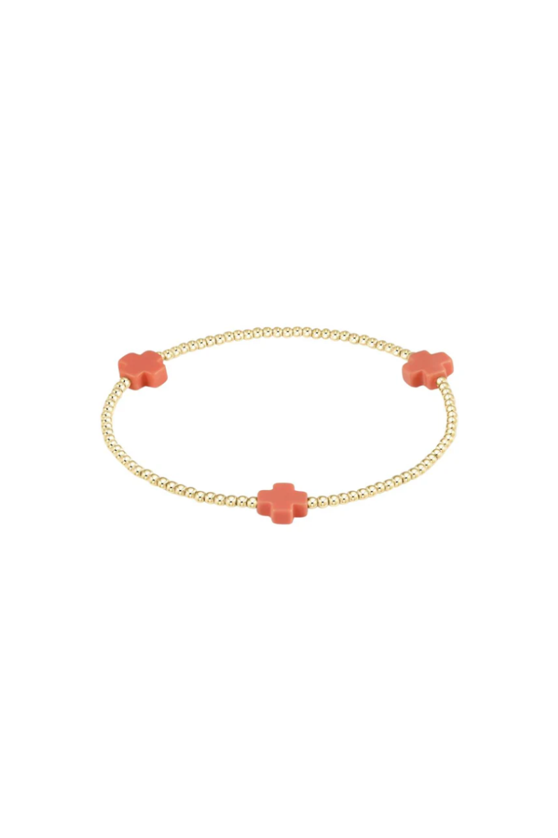 Signature Cross Gold Pattern 2mm Bead Bracelet - Coral