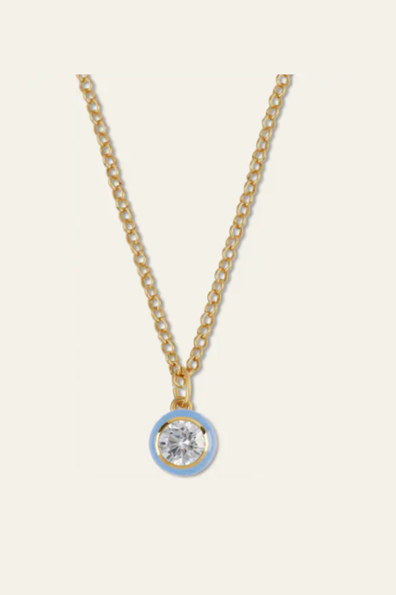 Blue Enamel Bezel Charm Necklace