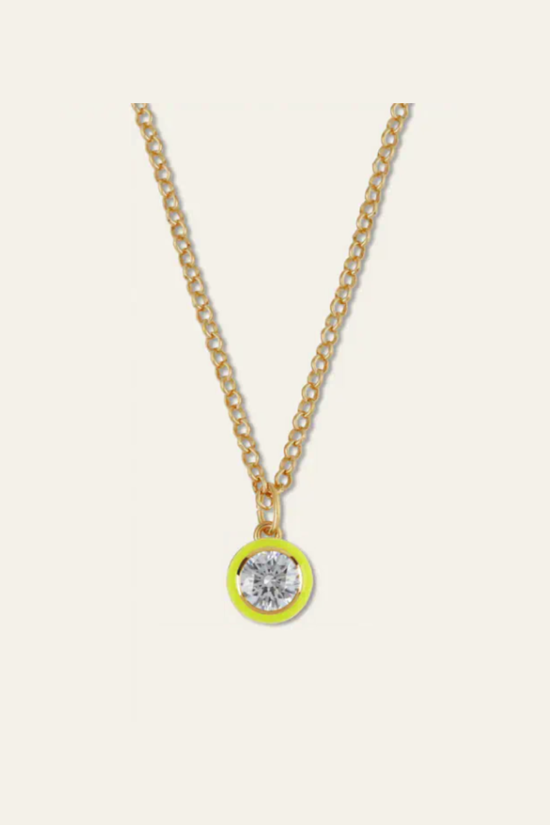 Chartreuse Enamel Bezel Charm Necklace