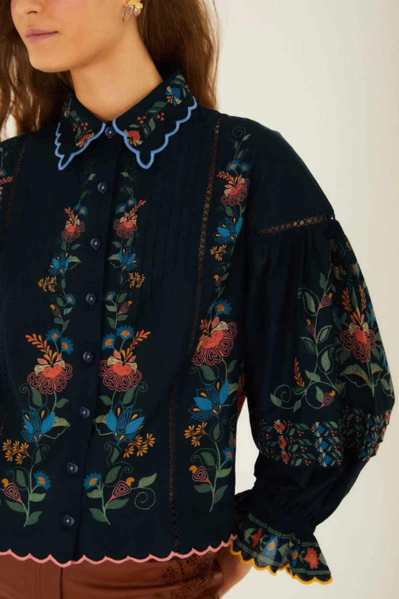 Stitched Garden Navy Blue Blouse