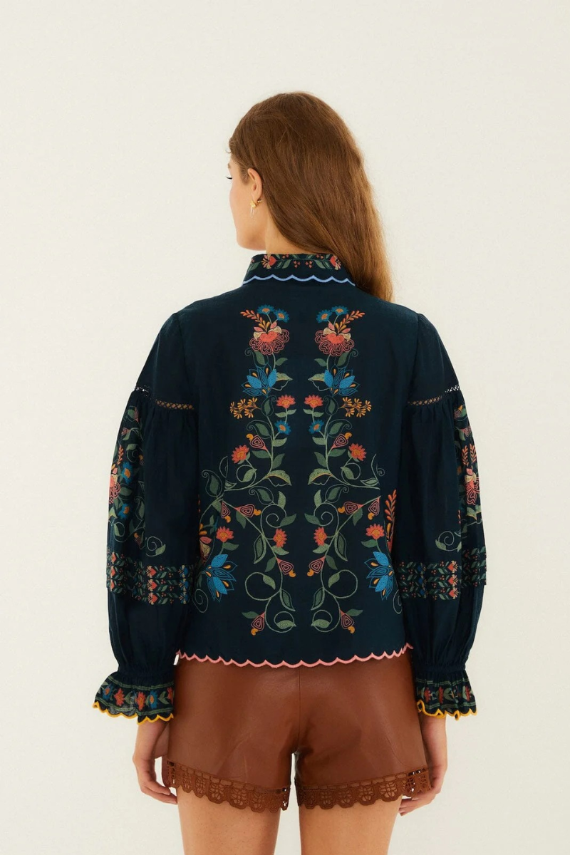 Stitched Garden Navy Blue Blouse