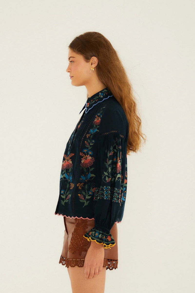 Stitched Garden Navy Blue Blouse