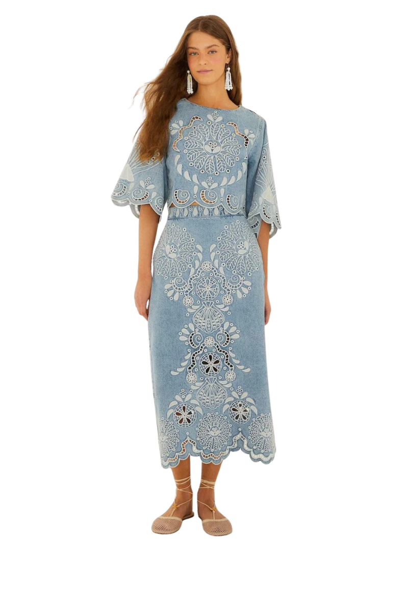 Denim Richelieux Midi Skirt