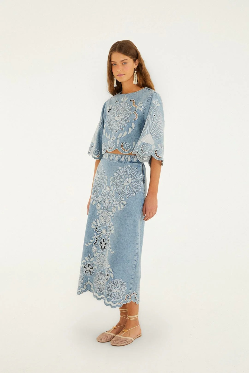 Denim Richelieux Midi Skirt