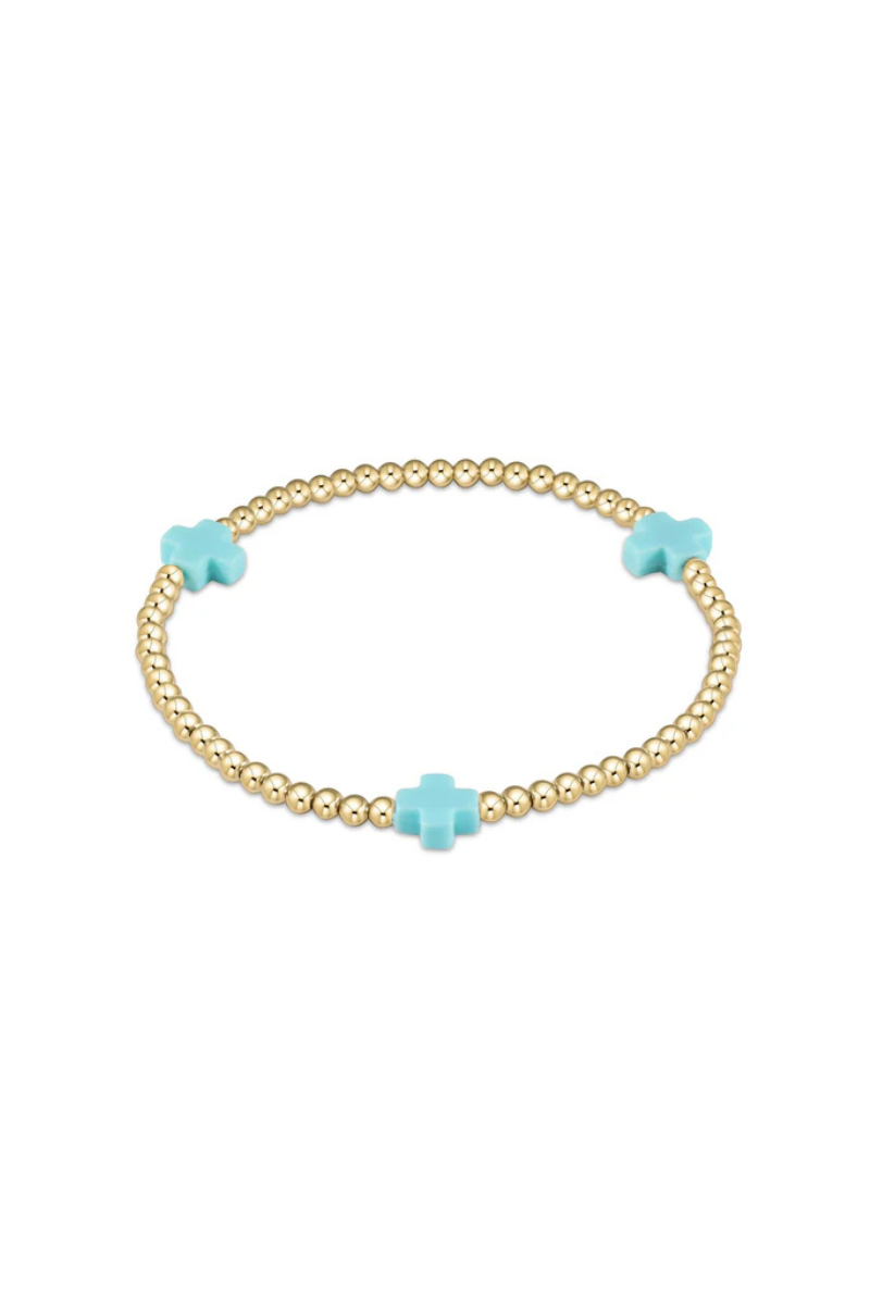egirl signature cross gold pattern 3mm bead bracelet- turquoise